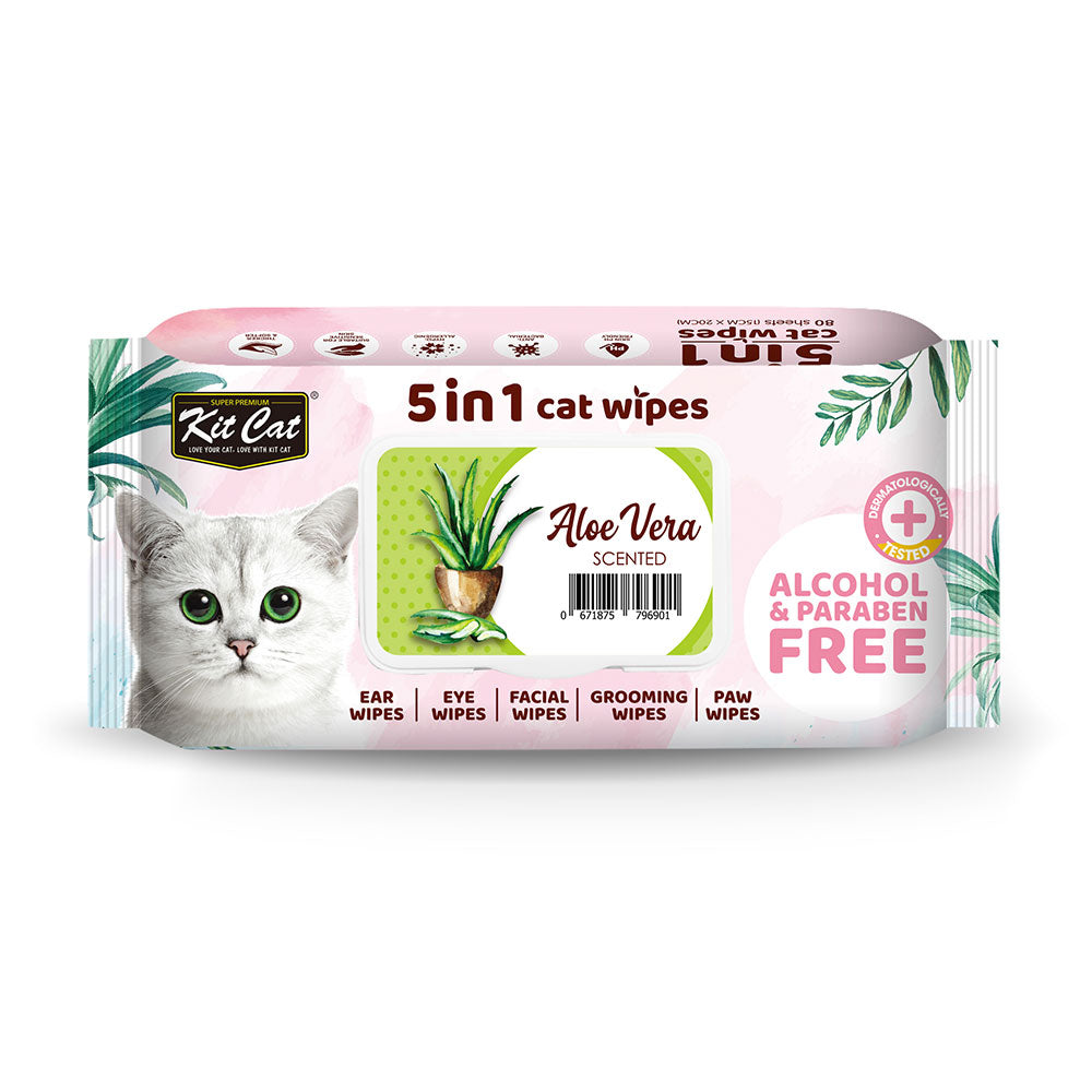 KIT CAT ANTIBACTERIAL WIPES FOR CATS - ALOE VERA